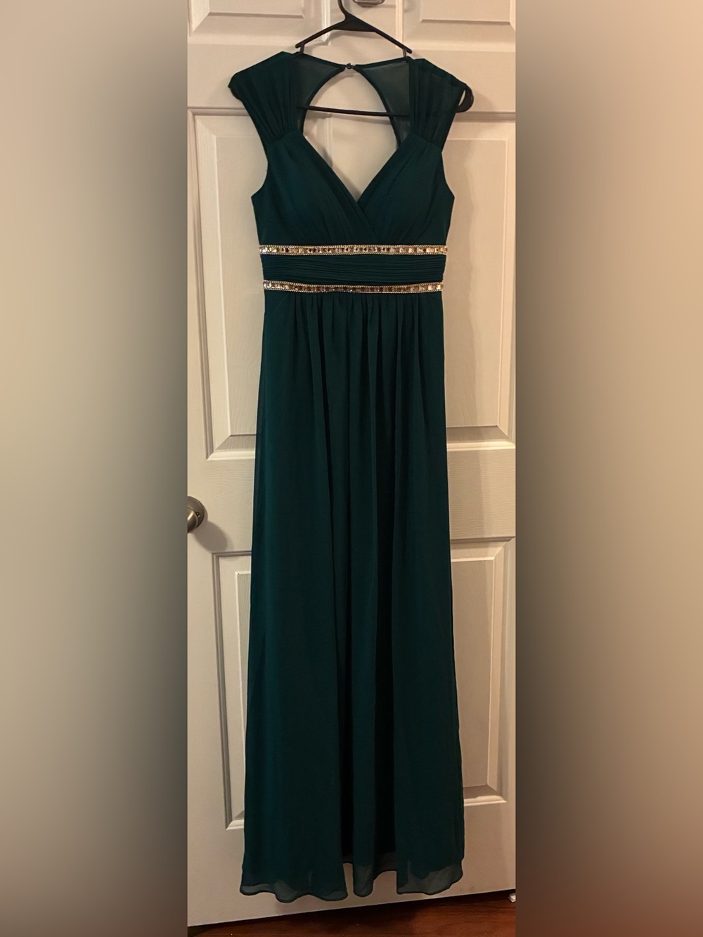 Green Formal Dress with Gold Trim